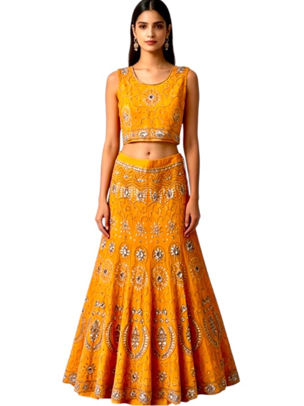 Vibrant Orange & Silver Festive Chaniya Choli - Heavy Mirror Work Diwali Set